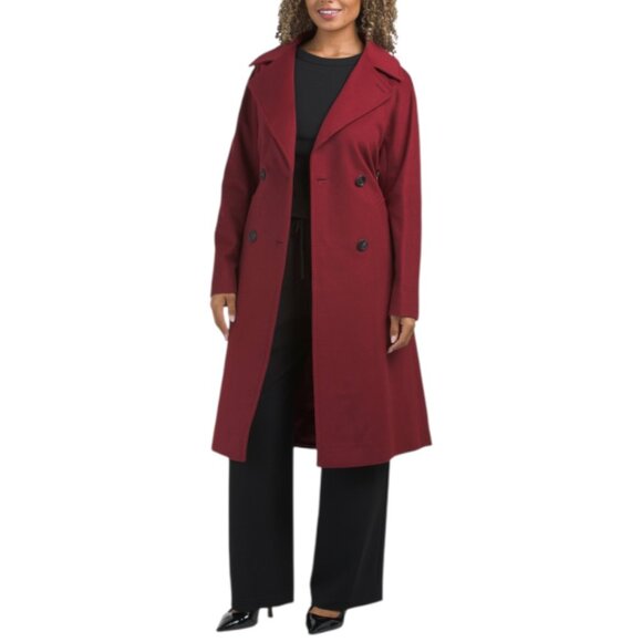 TARDIA Red Made In Italy Virgin Wool Cashmere Blend Double Breasted Long Coat - Picture 1 of 3